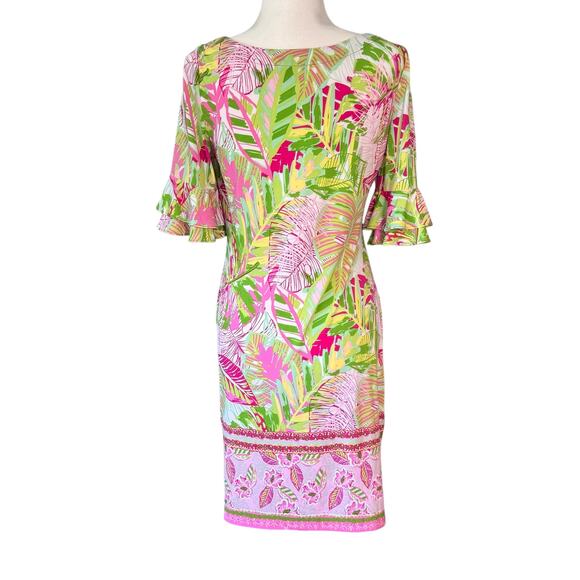 Pappagallo Erika Flutter Sleeve Tropical Mini Dress Size‎ SMALL Pink Green - Picture 3 of 10